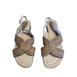 David Tate Gold Woman's Sling Back Leather Padded Sandals Sz 11 Metallic Design
